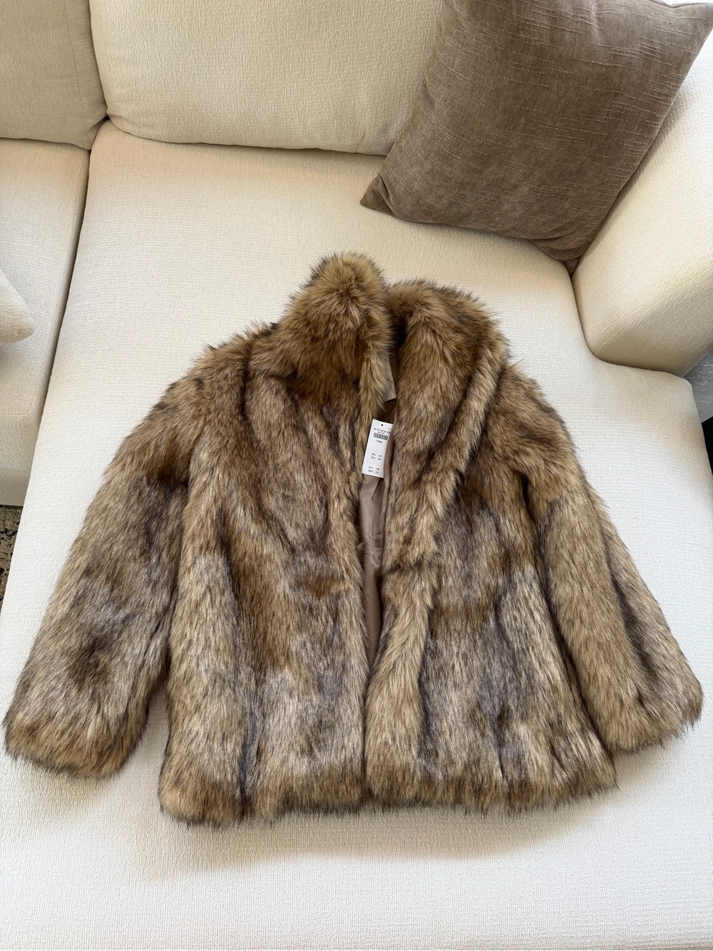 NWT Abercrombie & Fitch Faux Fur Pea Coat in Natural Brown